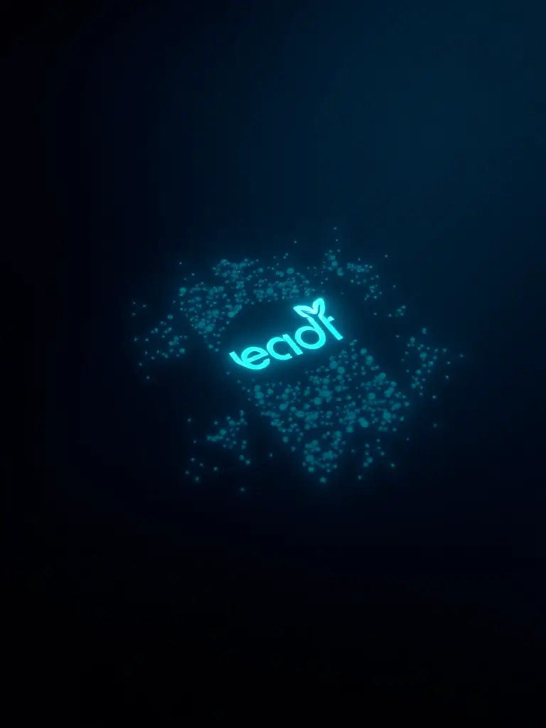 A digitally generated image of a bioluminescent algae bloom forming the shape of a company logo on a dark ocean surface, viewed from above, emphasizing the natural glow and brand integration.